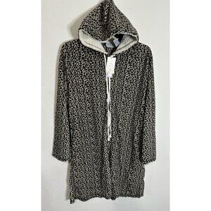 Jaclyn Intimates Leopard Print Sherpa Hooded Fleece Lounger Robe Dress Sz Large
